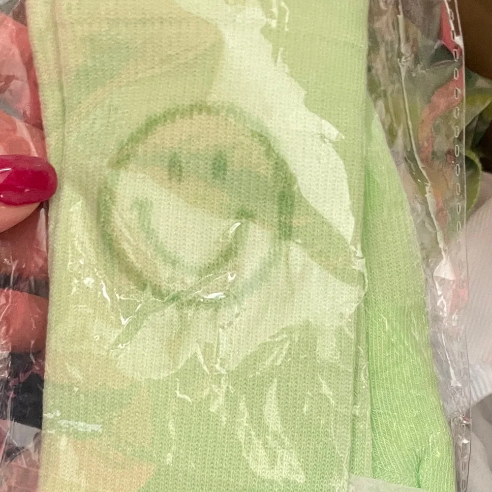 Fabletics Kids Mini Jacquard Happy Face Crew Sock Lime Green Smiley